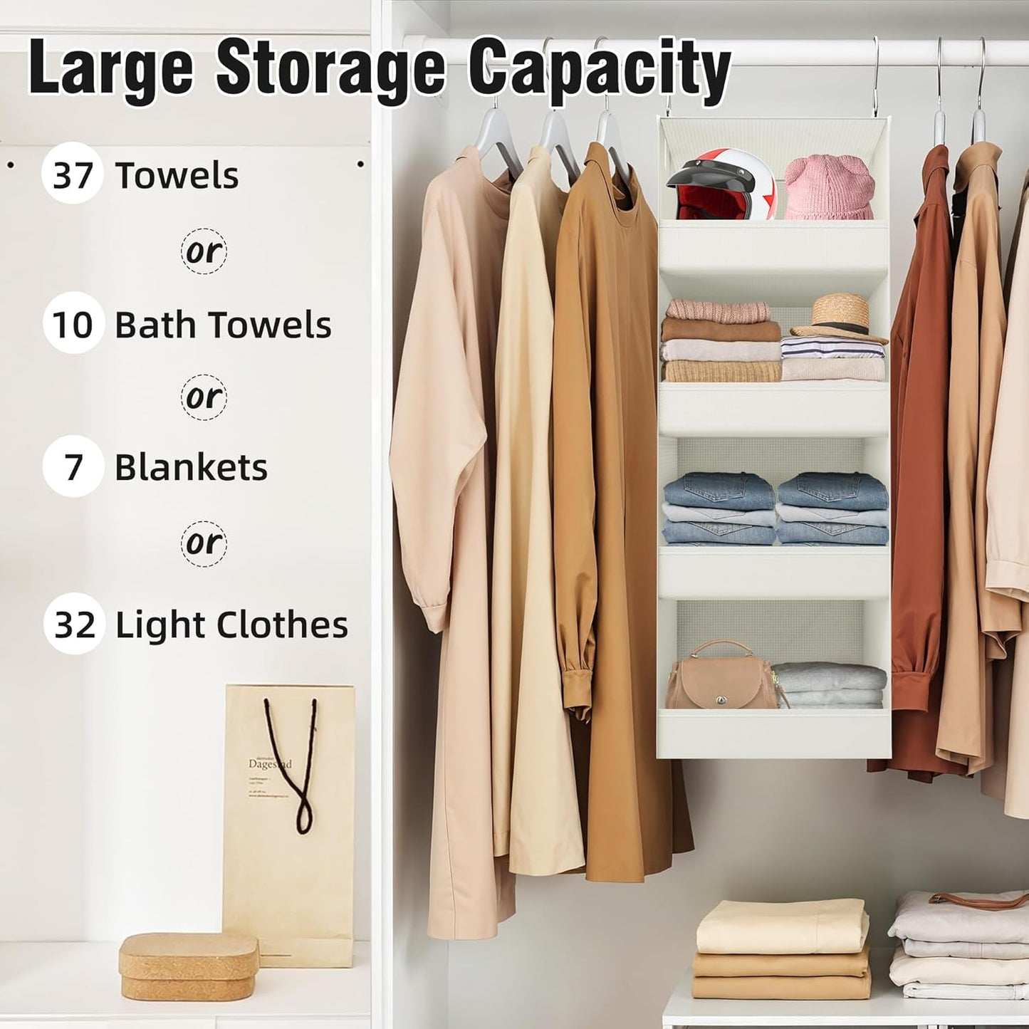 GRANNY SAYS 3-Shelf Hanging Closet Organizer and Storage, Collapsible Hanging Closet Shelves, Hanging Organizer for Closet & RV, Gray, 29 ½" H X 12" W X 12" D, 1-Pack