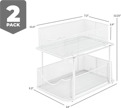 Sorbus 2 Tier Metal Under Sink Organizer for Bathroom, Kitchen, Strong Steel Mesh Sliding Drawers for Under Sink, Under Cabinet, Closet, Kitchen, Pantry, Bathroom Organizers and Storage (Black)