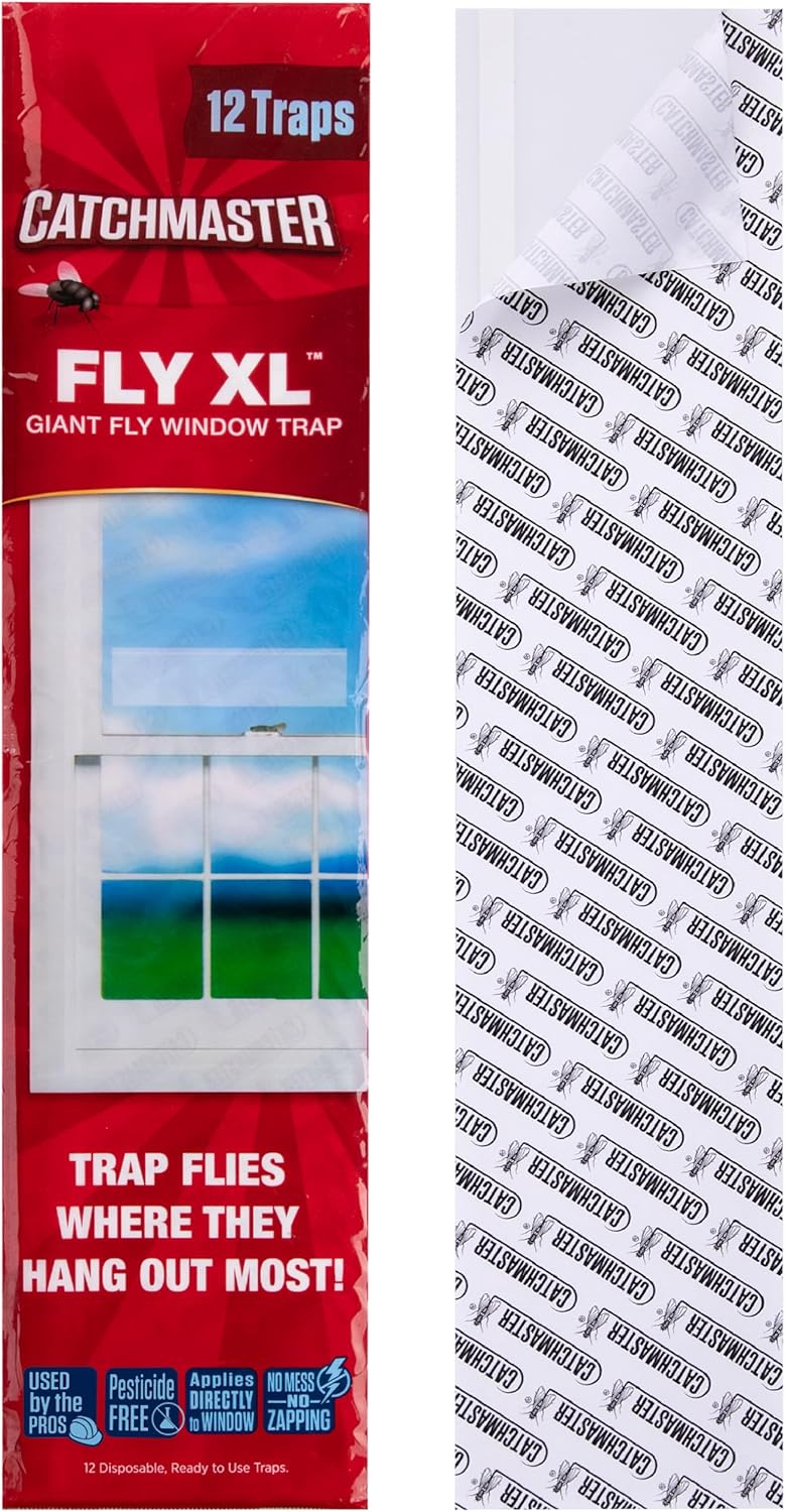 Catchmaster Window Fly Traps 12-Pack, Designed to Disguise House & Fruit Fly, Gnats, Adhesive Strips for Indoor, Disposable Bug Catcher, Insect Sticky Glue Traps, Pest Control for Home & Kitchen