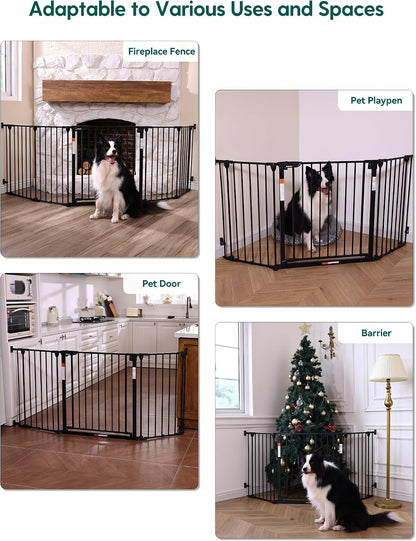 Babelio 104" Extra Wide Baby Gate, 30” Tall Auto Close Dog Fence for Stairs Doorways Fireplace, Hardware Mounted Pet Gate Indoor, Foldable 5 Metal Panels, AdaptiZone Series, Black