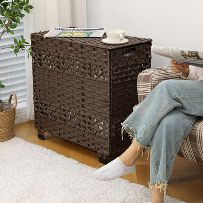 OIAHOMY Laundry Hamper with Lid, 140L Clothes Hamper with 3 Removable Liner Bags, Foldable Basket with Lid, Synthetic Wicker Laundry Basket for Bedroom, 27x 13 x 26 Inches, Yellow