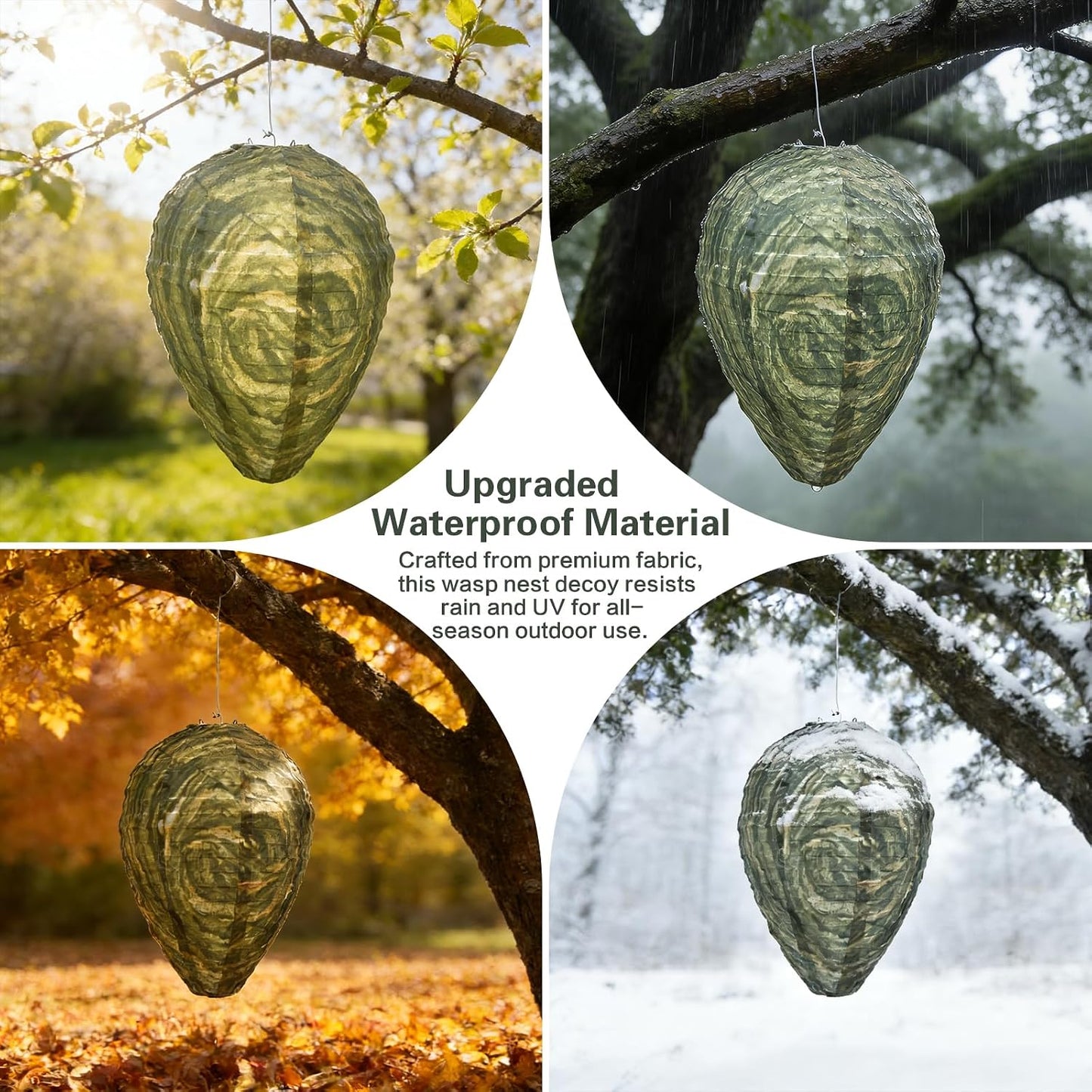 Fake Wasp Nest 4 Pack, Upgraded Waterproof Wasp Nest Decoy Outdoor Hanging, Realistic Artificial Hornet Nests with Stainless Steel Frame for Patio, Porch, Garden, Backyard, Under Eaves