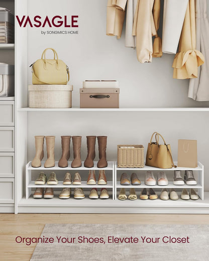 VASAGLE CUSTOS Collection - Shoe Rack for Closet, Stackable Shoe Organizer Shelf for Entryway, 2 Tiers, 11.7 x 24.4 x 14.2 Inches, White ULBS062WZ01S
