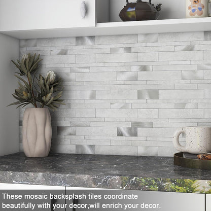 VAOVI Backsplash Tile Peel and Stick Kitchen Stone Subway Linear Mosaic Bathroom Shower Wall Waterproof(10pcs,Gray)