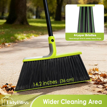 TidyBliss 2 Pack Outdoor Broom Heavy Duty, 56 inches Tall Commercial Soft Bristle Angle Brush for Sweeping Outside Patio Garden Porch Deck Shop Restaurant Garage House Lobby Hardwood Floors (Green)