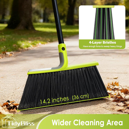TidyBliss 4 Packs Outdoor Broom Heavy Duty, 56 inches Tall Commercial Soft Bristle Angle Brush for Sweeping Outside Patio Garden Porch Deck Shop Restaurant Garage House Lobby Hardwood Floors (Green)