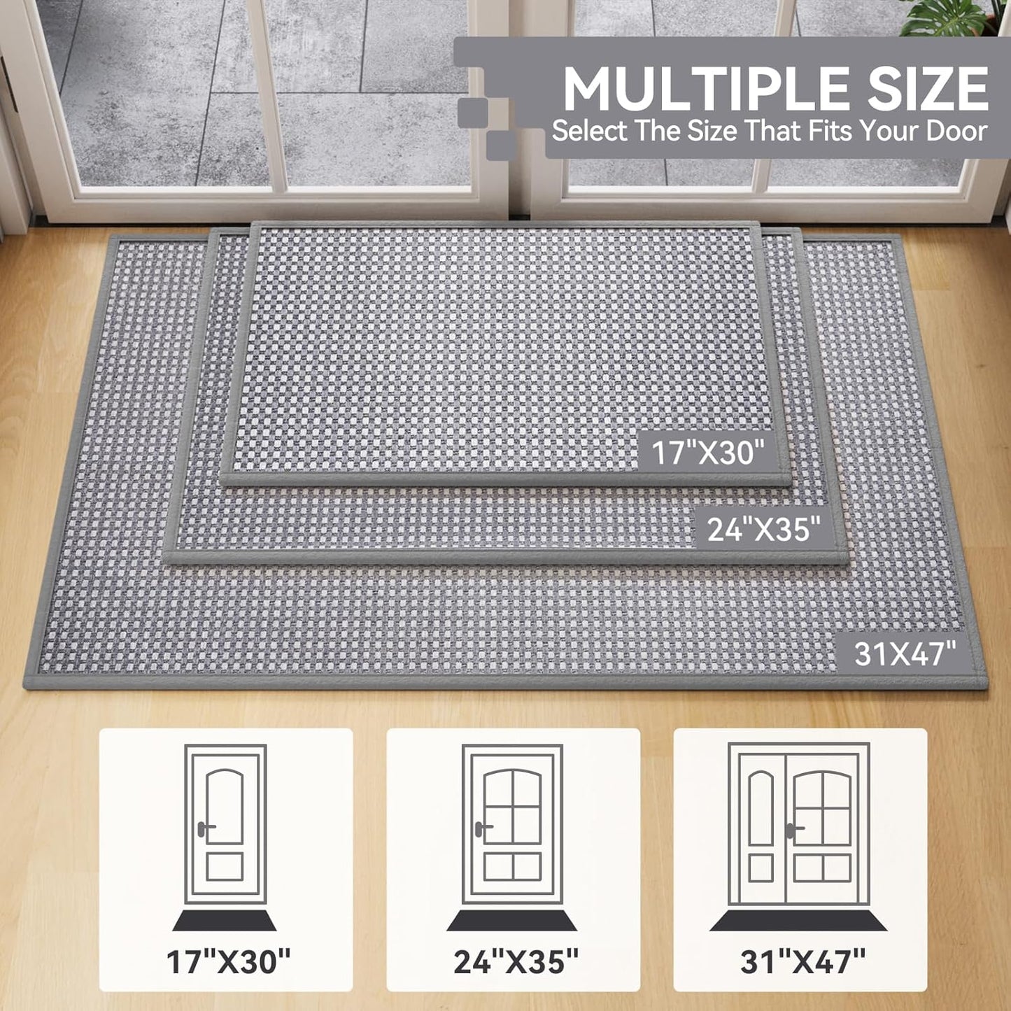 Front Door Mat 17''x30'', Absorbent Dirt Resist Washable Non Slip Low-Profile Indoor Doormat, Easy Clean Welcome Entryway Door Mats, Brown