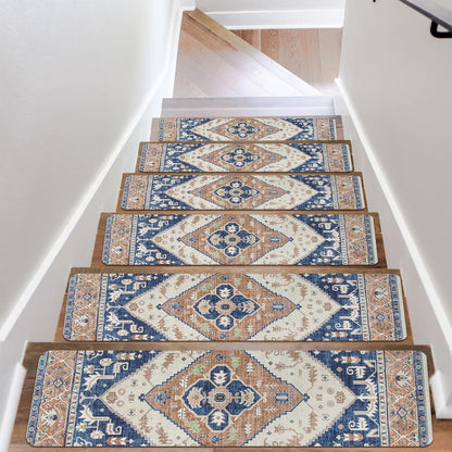 OJIA Non-Slip Carpet Stair Treads for Wooden Steps Set of 15, 30''X8'' Indoor Runner Resistant Rugs Rubber Safety Mats for Dogs, Kids & Elders, Stairway Grip