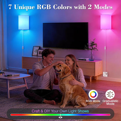 Battery Operated Wall Sconce Set of Two: 10000mAh Wireless Wall Light with Rechargeable Magnetic Bulb - Dimmable Wall Lamp with 7 RGB Colors - Linen Shade Sconces with Remote for Bedroom Living Room
