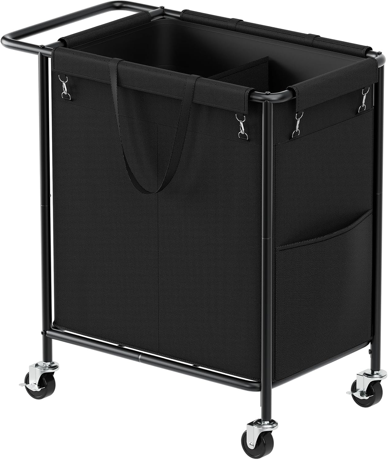 Double Laundry Hamper with Wheels,200L Rolling Laundry Basket 2 Section with Lid,Steel Frame Laundry Cart with Handle and Removable Bags,Dirty Clothes Hamper for Laundry Room,Dorm,Black