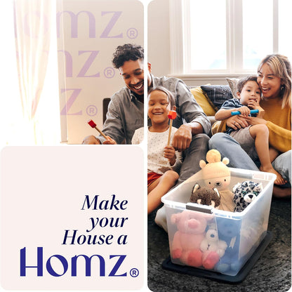 HOMZ 2-Pack Snaplock, Small Clear Plastic Storage Organizer Bins w/ Lids, 28 Quart, Gray - Stackable Container Boxes for Bedroom, Bathroom, Garage, and Office Organization