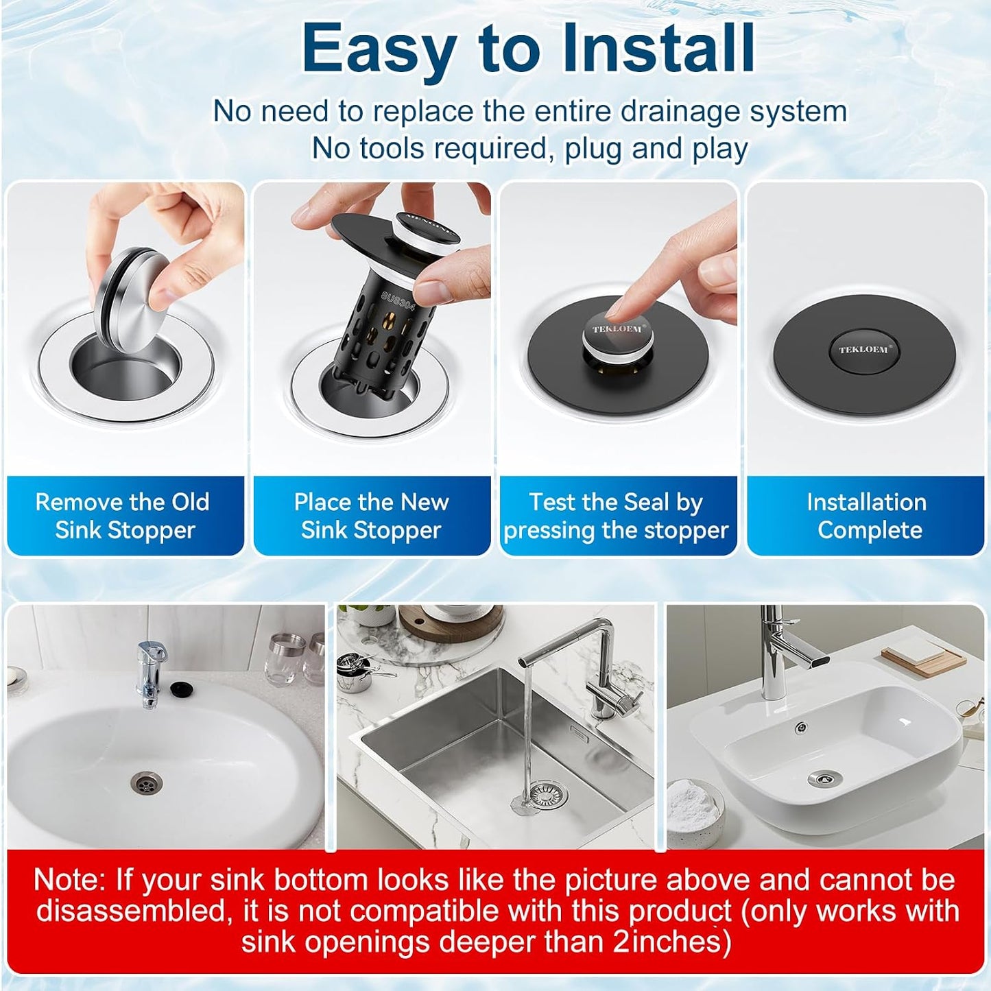 Bathroom Sink Drain Strainer,All Metal Pop-Up Sink Stopper with Removable Stainless Steel Filter Basket, Universal Bathroom Hair Catcher Fit for 1.1-2.36'' Drain (Silver, 2 Pack)