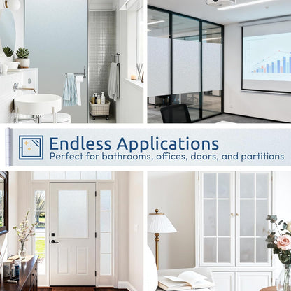 rabbitgoo Frosted Glass Window Privacy Film, No Glue, Anti-Glare Heat Blocking, Easy to Install, Renter Friendly Removable Opaque Bathroom Window Clings for Glass, 17.5" x 78.7"
