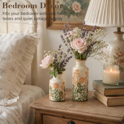 TBWIND Ceramic Vases Set of 3, Neutral Pottery Rustic Farmhouse Flower Vase | Small Decorative Flower Vases Modern Home Decor for Table Mantel Entryway Bookshelf Living Room Kitchen Bedroom