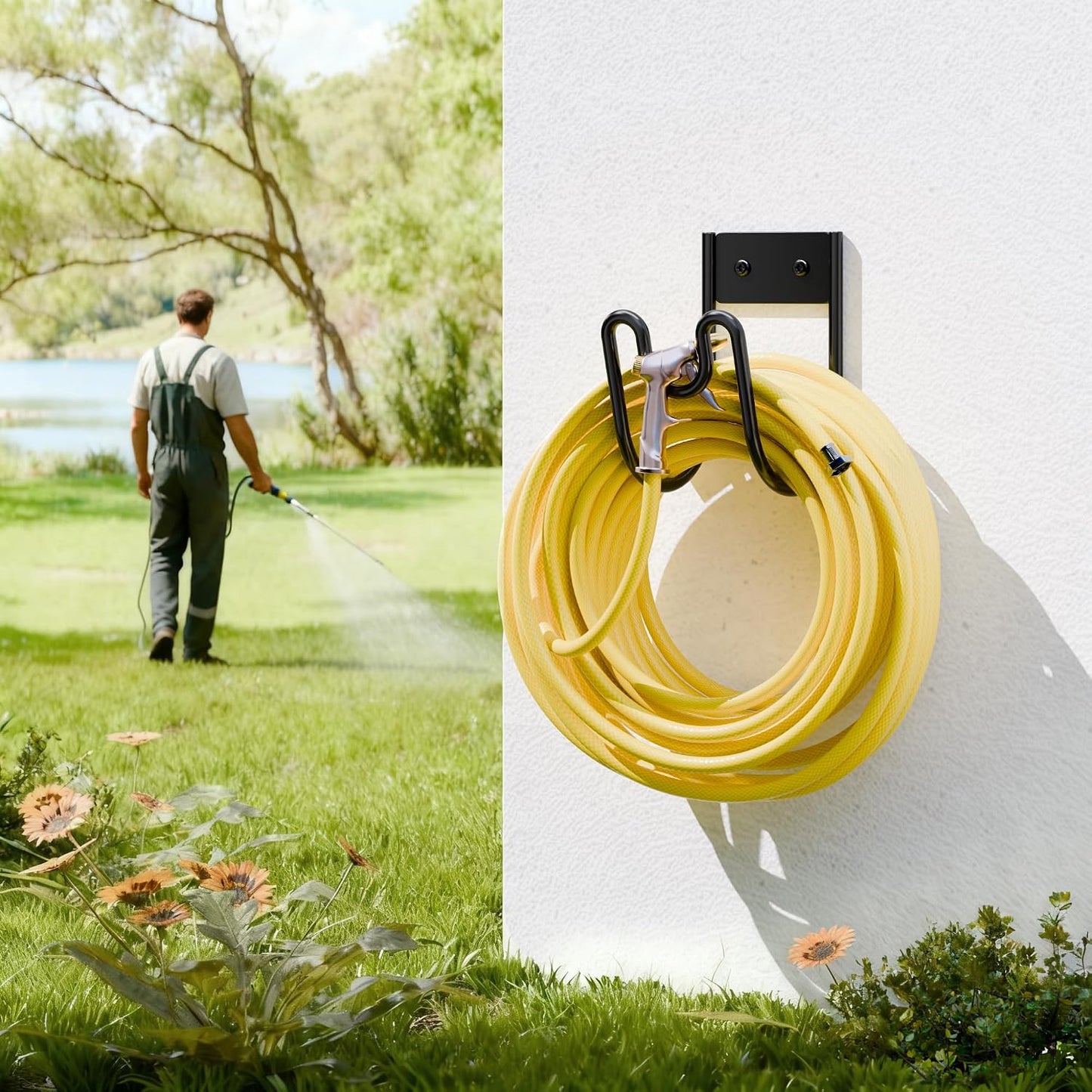 Garden Hose Holder Wall Mount - Water Hose Hanger Heavy Duty Hose Rack for Extension Cords Vacuum Hose