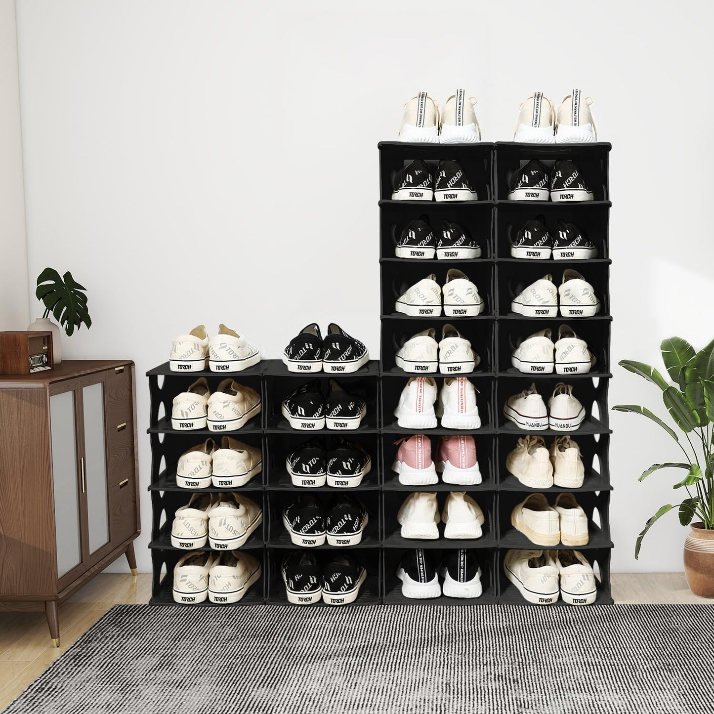 6-Tier Shoe Rack, Stackable Storage Organizer for Bedroom Entry, Adjustable Rack, Shoe Slots Shelf, Easy Tower Rack, Grey
