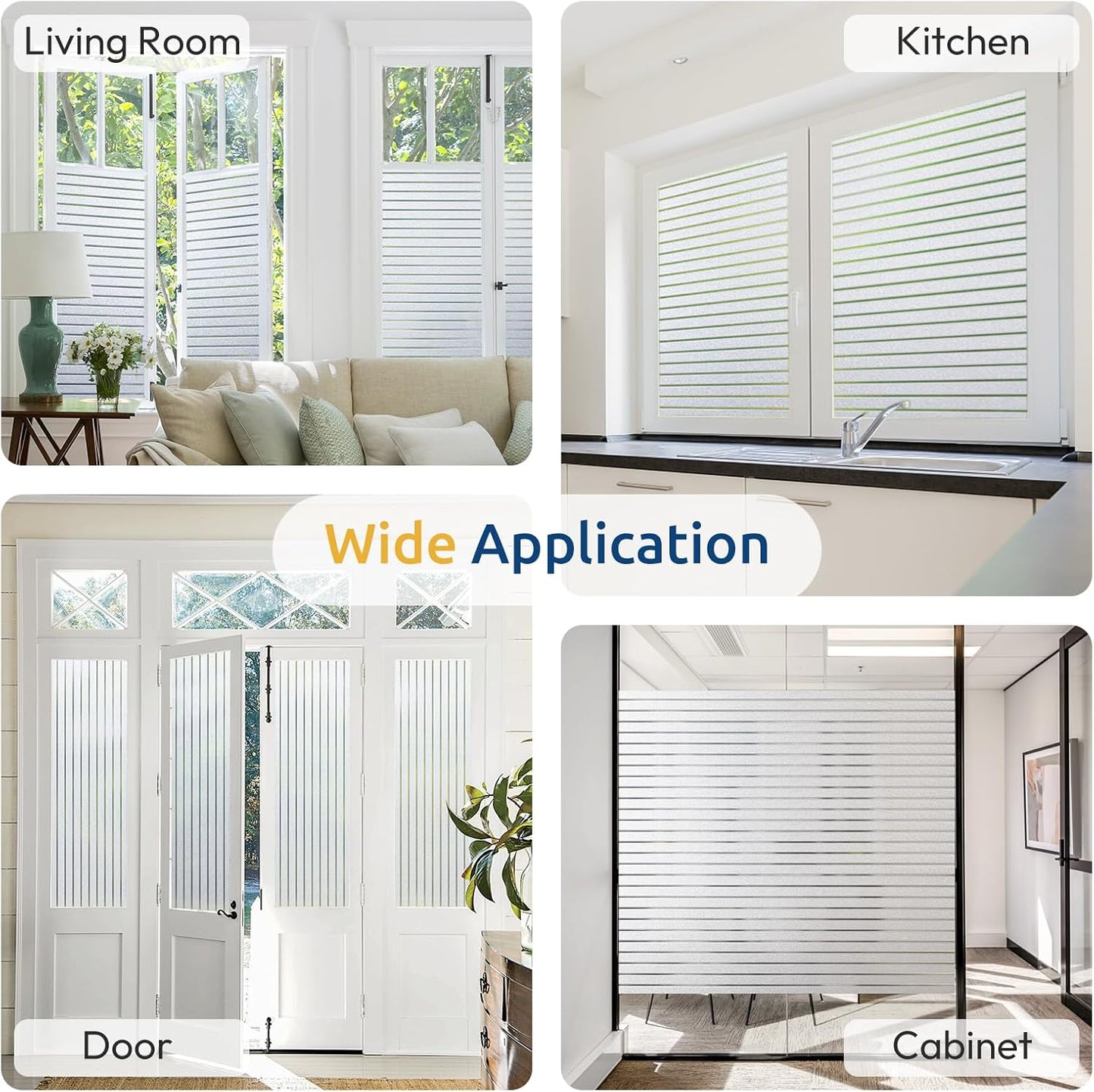 rabbitgoo Window Privacy Film, Frosted Glass Privacy Film, Window Frosting Cling for Glass, Non Adhesive Static Cling Front Door Covring, Anti-UV Reeded Blinds Sticker, Striped Pattern, 17.5" x 78.7"