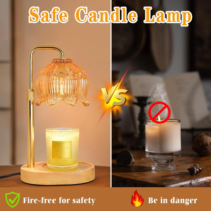 Candle Warmer Lamp with Timer Dimmer, Adjustable Height Pink Tulip Candle Wax Warmer, Christmas Birthday Gift for Mom Women,House Warming Gifts for New Home Bedroom Decor,Flower Pink
