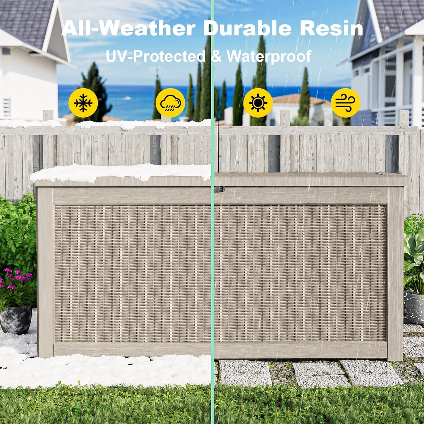320 Gallon Waterproof Outdoor Storage Box, UV Resistant Resin Deck Box with Hydraulic Rod for Reinforced Stability, Perfect for Patio, Garden, and Pool（Black，320 Gallon）