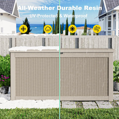320 Gallon Waterproof Outdoor Storage Box, UV Resistant Resin Deck Box with Hydraulic Rod for Reinforced Stability, Perfect for Patio, Garden, and Pool（Black，320 Gallon）