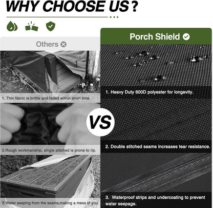 Porch Shield Patio Deck Box Storage Cover - 600D Outdoor Waterproof Cover for 150-230 Gallon Box Tear Resistant Rectangular Fire Pit Table Covers 62 x 29 x 28inch Black