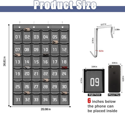 Loghot 36 Numbered Pockets Classroom Pocket Chart for Cell Phone Holder | Wall Door Hanging Pocket Organizer for Phone Calculator Holder, Phone Pouch for School Classroom & Office Phone Management