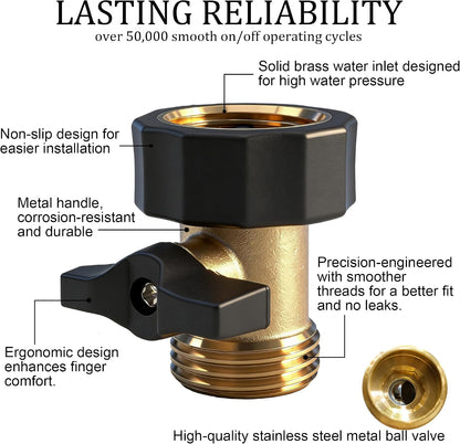 Hourleey Brass Garden Hose Shut Off Valve, 2 Pack Heavy Duty 3/4 Inch Solid Brass Garden Hose Shut Off Valve with 10 Extra Rubber Washers