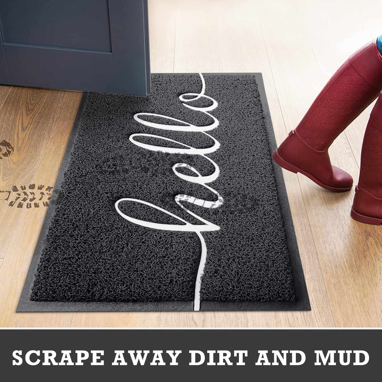 CozyBounty Black Door Mat Welcome Mats Outdoor Indoor Non-Slip Doormat for Entryway Low-Profile Floor Mat for Yard, Garage, High Traffic Areas (30"x17.5", Black)
