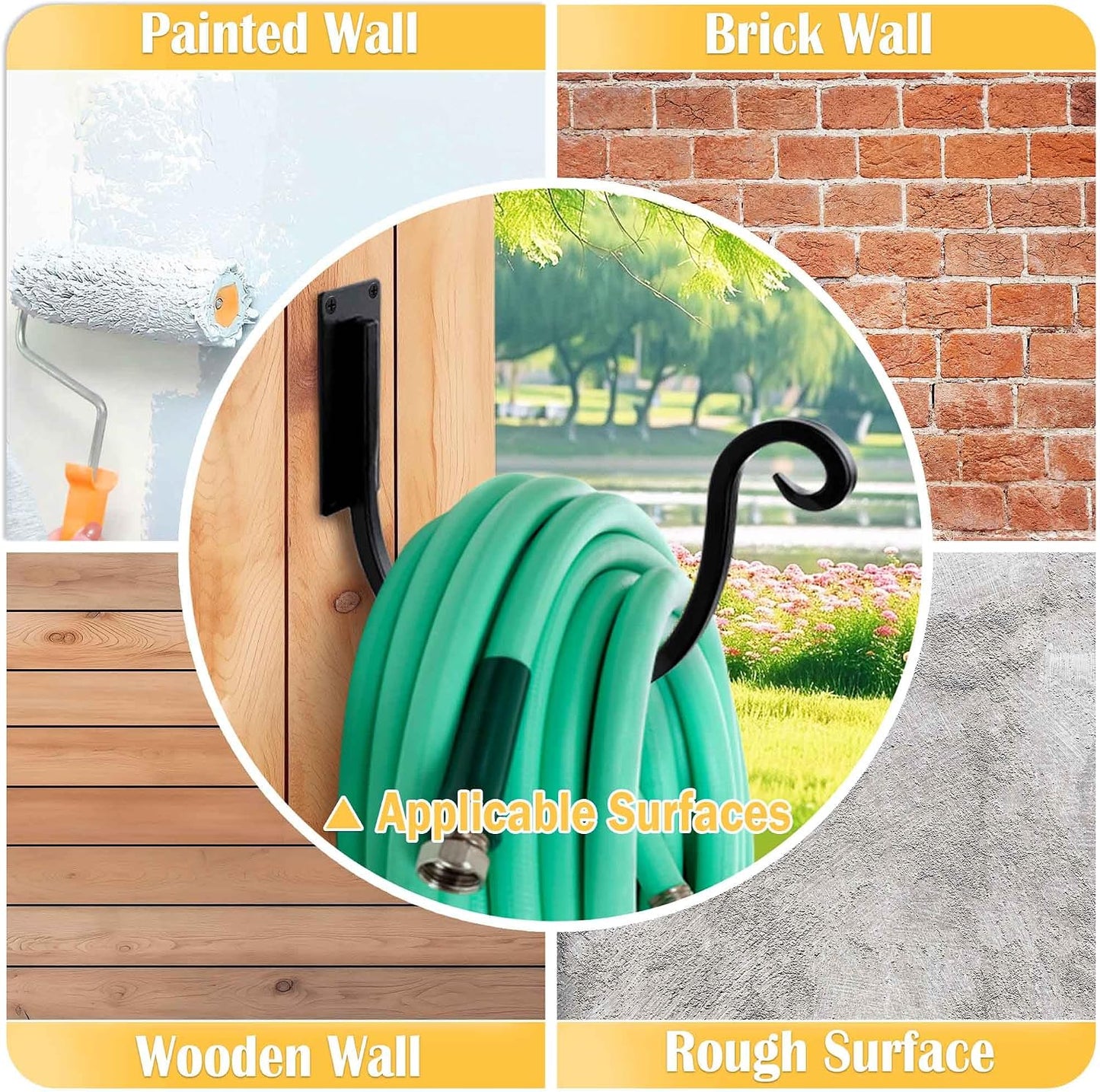 Hose Holder Wall Mount: 8 Inch Metal Heavy-Duty Garden Hose Hanger Outdoor | Hand-forged Hose Rack Mount