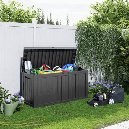 30 Gallon Outdoor Deck Box, Lockable Waterproof Outdoor Storage Boxes For Garden Tools,Indoor Cushions,Accessories Outside Storage Resin Weatherproof Container(Black)