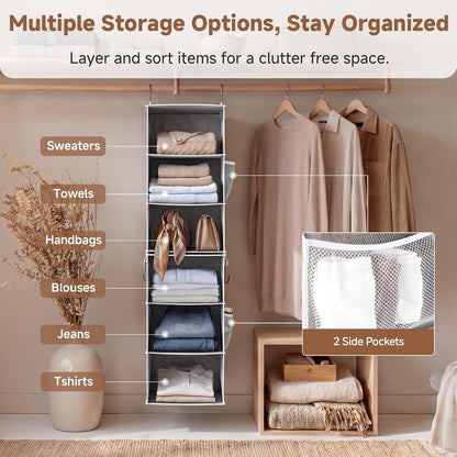 StorageWorks 6-Shelf Closet Organizers, Two 3-Shelf Separable Hanging Shelves for Closet, 12 1⁄2" D x 12 1⁄2" W x 47 ¼" H, Mixing of Beige, White & Ivory
