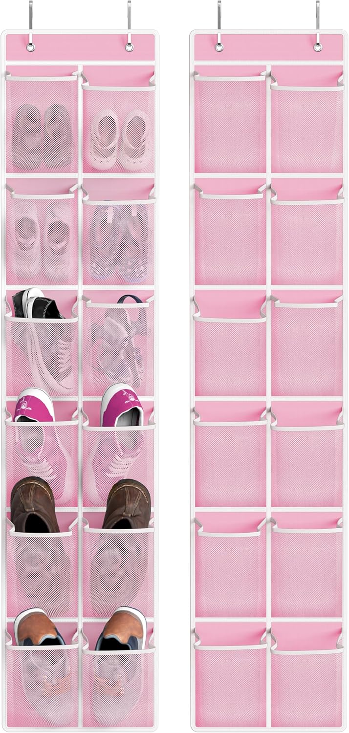 Simple Houseware 24 Pockets - 2PK 12 Large Pockets Over Door Hanging Shoe Organizer, Grey