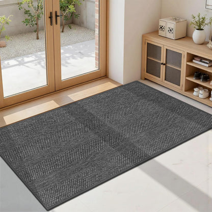 Ultra Thin Indoor Door Mat 24"x36", Washable Door Mat Indoor Entrance, Non Slip Rubber Backing Doormat Low-Profile Inside Entryway Mat, Unique Herringbone Design Entry Mat, Khaki (FOLD)