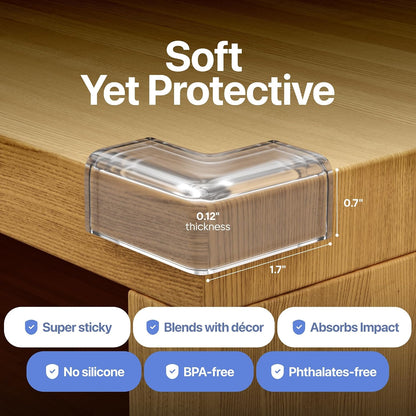 8-Pack Baby Proof Corner Protectors, Clear Furniture Safety Bumpers, Soft Rubber Foam Cushion Guards with Pre-Applied Adhesive, Child Proofing Pads for Tables, Cabinets, Desks, Glass Surfaces