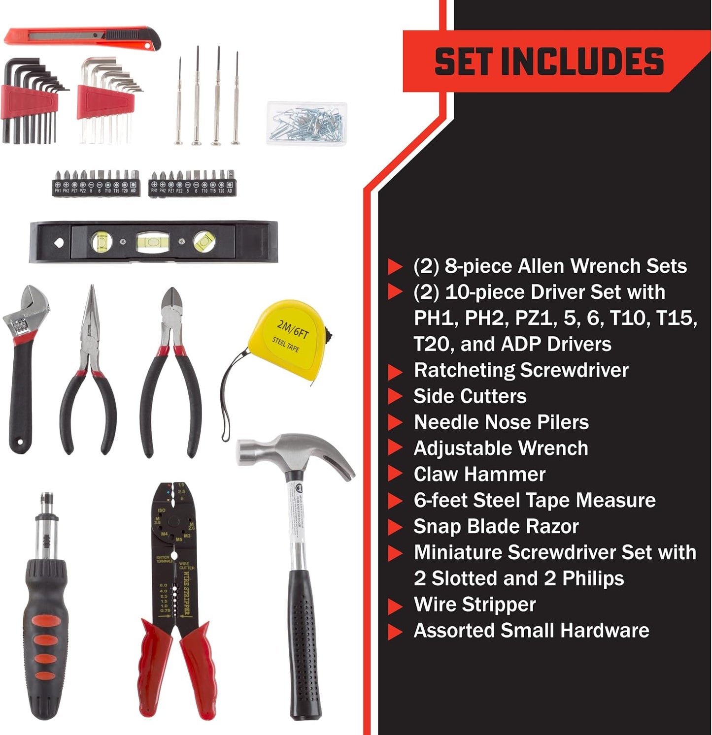 130-Piece Tool Set - Tool Kit with Hammer, Wrenches, Screwdriver, Pliers, and More - Hand Tools for Home Improvement Projects by Stalwart (Gray)