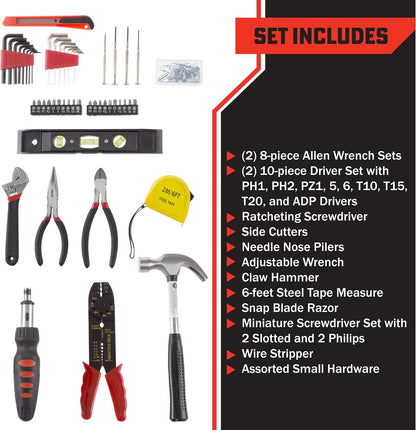 130-Piece Tool Set - Tool Kit with Hammer, Wrenches, Screwdriver, Pliers, and More - Hand Tools for Home Improvement Projects by Stalwart (Gray)