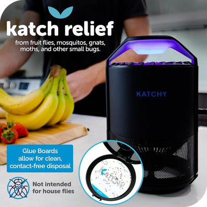 The Original Katchy Indoor Insect Trap - Fan Powered with UV Light - Fruit Fly Traps for Indoors - for Fruit Flies, Gnats, Mosquitoes, Moths (Black)