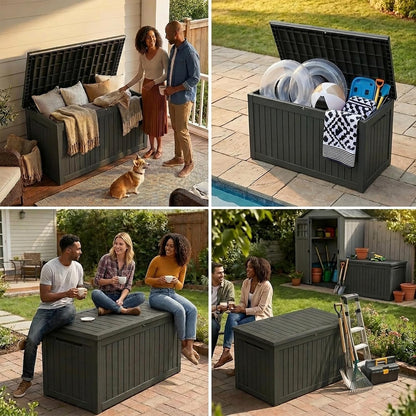 270 Gallon Lockable Resin Outdoor Storage Box, Waterproof & Weather Resistant Deck Box for Patio Cushion, Garden Tools & Pool Accessories, Black