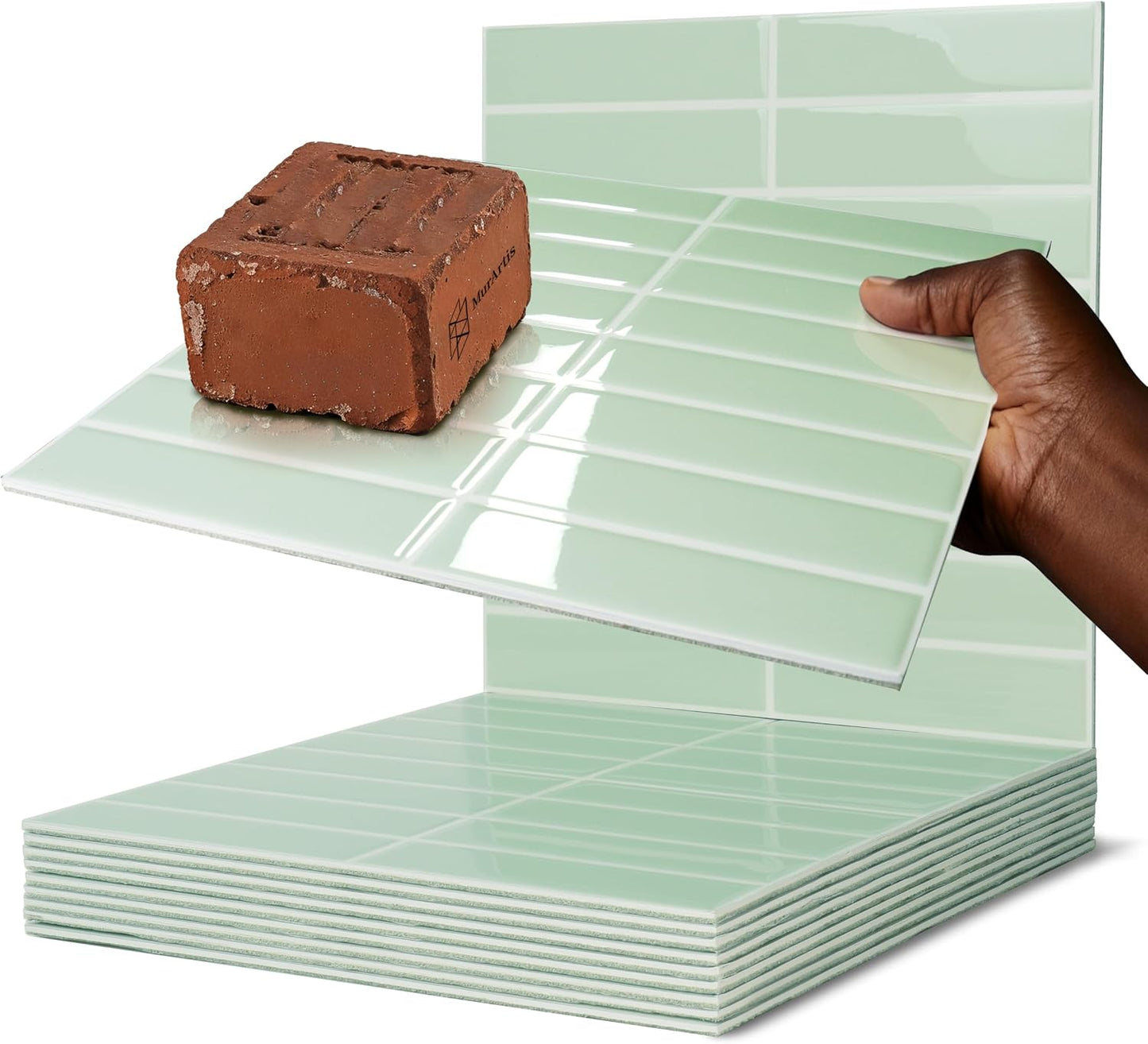 Peel and Stick Backsplash Tiles for Kitchen Bathroom - 10 Sheets 11.61" x 11.61" 3D Self Adhesive Wall Tiles Waterproof Hard PVC Ceramic Tile Easy DIY Installation Green