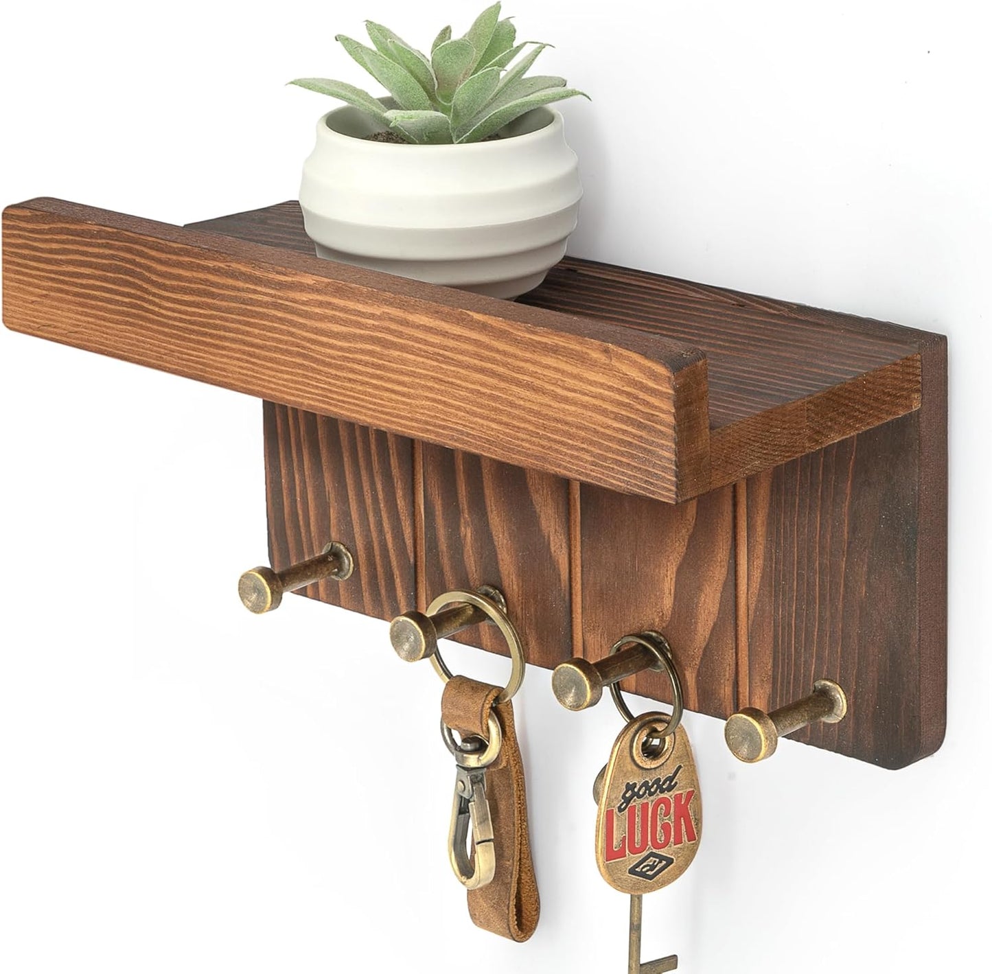 Rebee Vision Small Key Holder Wall Mount for Farmhouse Decor - Key and Mail Holder for Wall with Shelf and 4 Key Hooks - Room Decor Aesthetic (Distressed Blue)