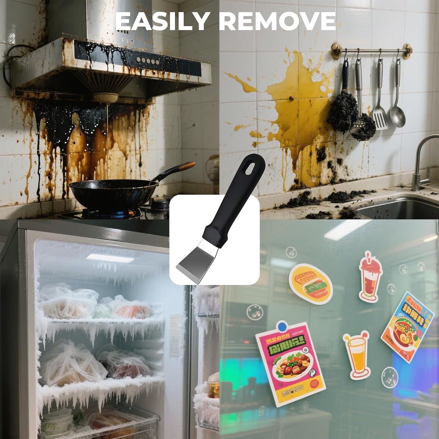 Glass Stove Curved Edge Scraper Flexible Black Straight Tool for Grease and Residue Removal