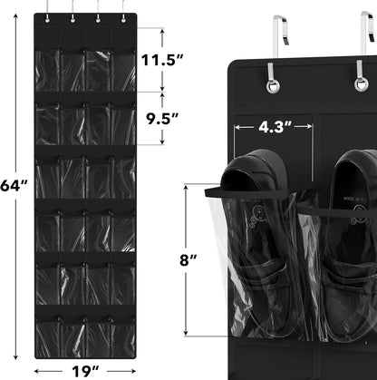 Simple Houseware 24 Pockets - Crystal Clear Over The Door Hanging Shoe Organizer, Gray (64'' x 19'')