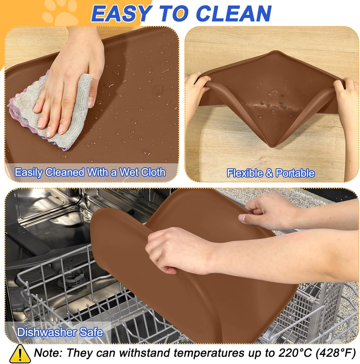 SMILOOL Silicone Pet Food Mat with Raised Edge for Food and Water Bowl, Dog Feeding Mats, Cat Food Trays for Floor Waterproof, Rubber Tray for Dogs and Cats, 19 x 12 x 0.7 Black