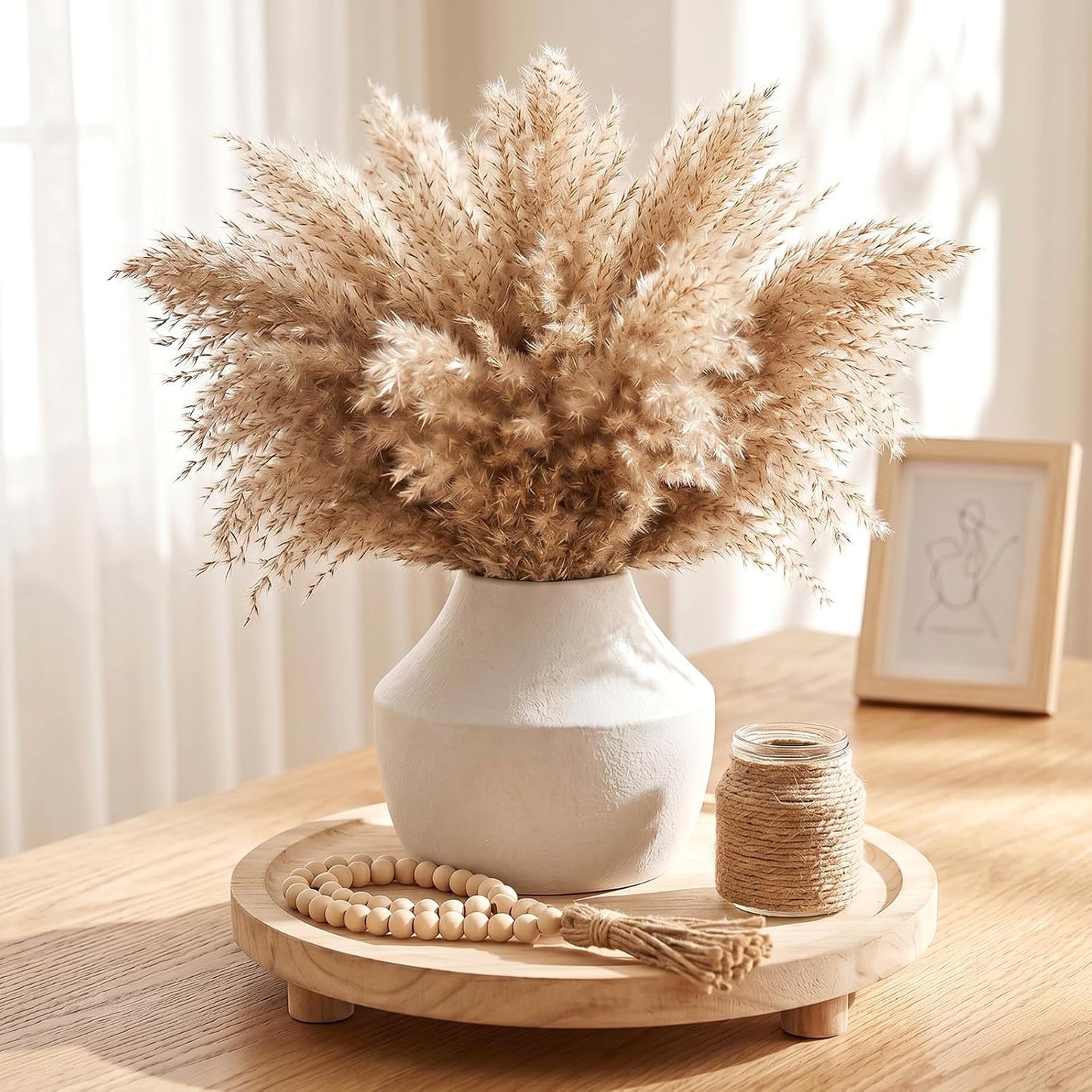 CUCUMI Ceramic Vase Set of 5, Home Decor Farmhouse Décor Handmade Pottery Vases for Pampas Grass, Dried Fresh Flowers, Table, Living Room, Kitchen, Shelf, Entryway Mantel Neutral Tones