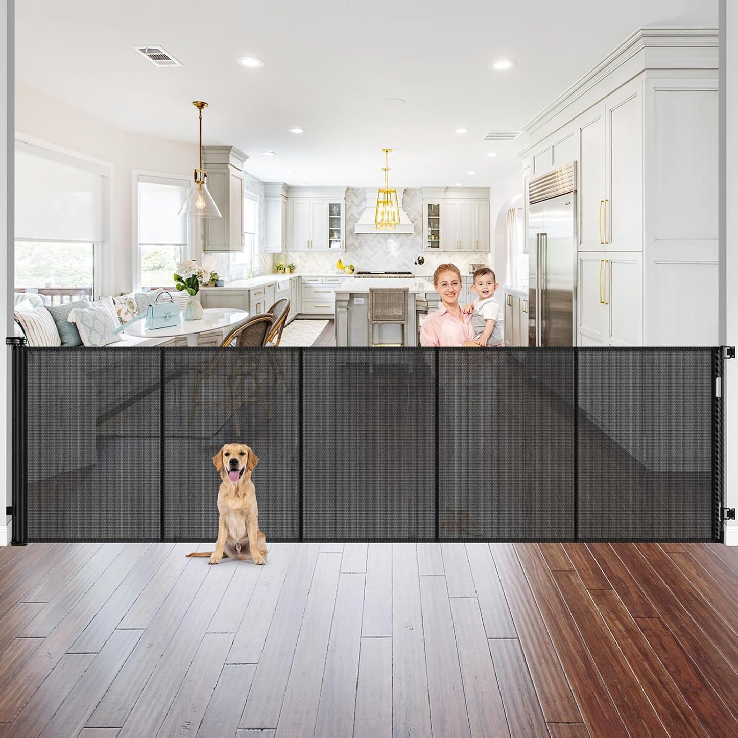 Newly Enhanced - 42" Tall × 120" Extra Wide Retractable Baby Gate Keeps Pets from Getting Under Tall Dog Gate, Indoor/Outdoor Baby Gates for Dogs, Retractable Dog Gate for Large Openings, White