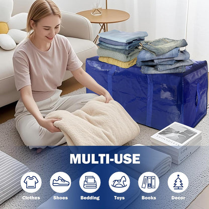 8 Pack Extra Heavy Duty Large Moving Bags with Strong Zipper & Carrying Handles, Sturdy Clothes Storage Bags Totes Bins, Packing Bag Move Boxes College Moving Supplies, Dark Blue - 24 gal