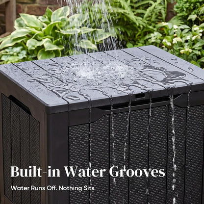 Quictent 100 Gallon Heavy Duty Resin Deck Box, Weatherproof Waterproof Outdoor Storage Bench, UV Resistant Lockable Container for Garden, Pool Supplies, Patio Cushions & Furniture Accessories