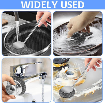 Stainless Steel Wool Scrubber with 2 Replacement Pads - Clean Metal Pans, Pots, Grills & More