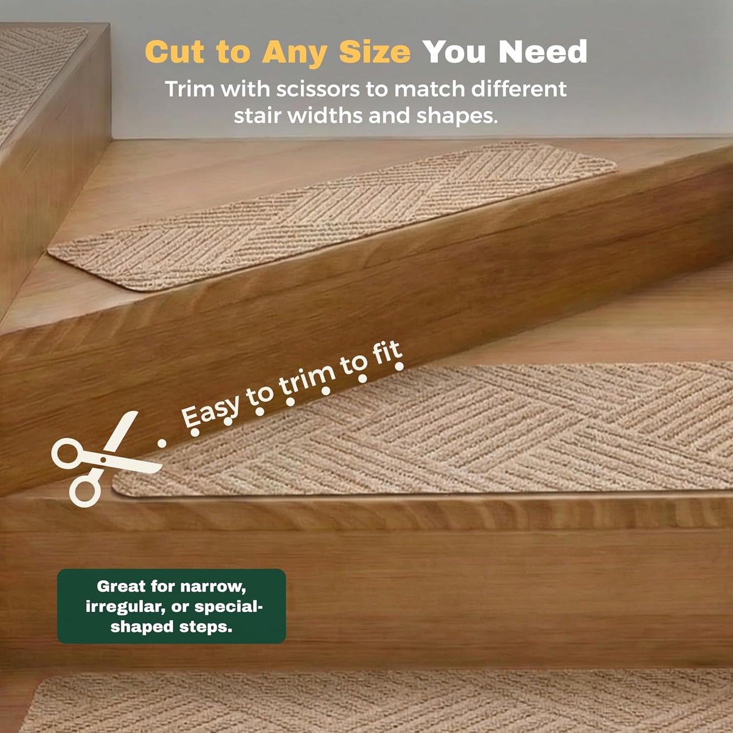 MBIGM 8" X 30" (15 in Pack) Non-Slip Carpet Stair Treads Non-Skid Safety Rug Slip Resistant Indoor Runner for Kids Elders & Pets with Reusable Adhesive - Dark Gray Diamond Weave