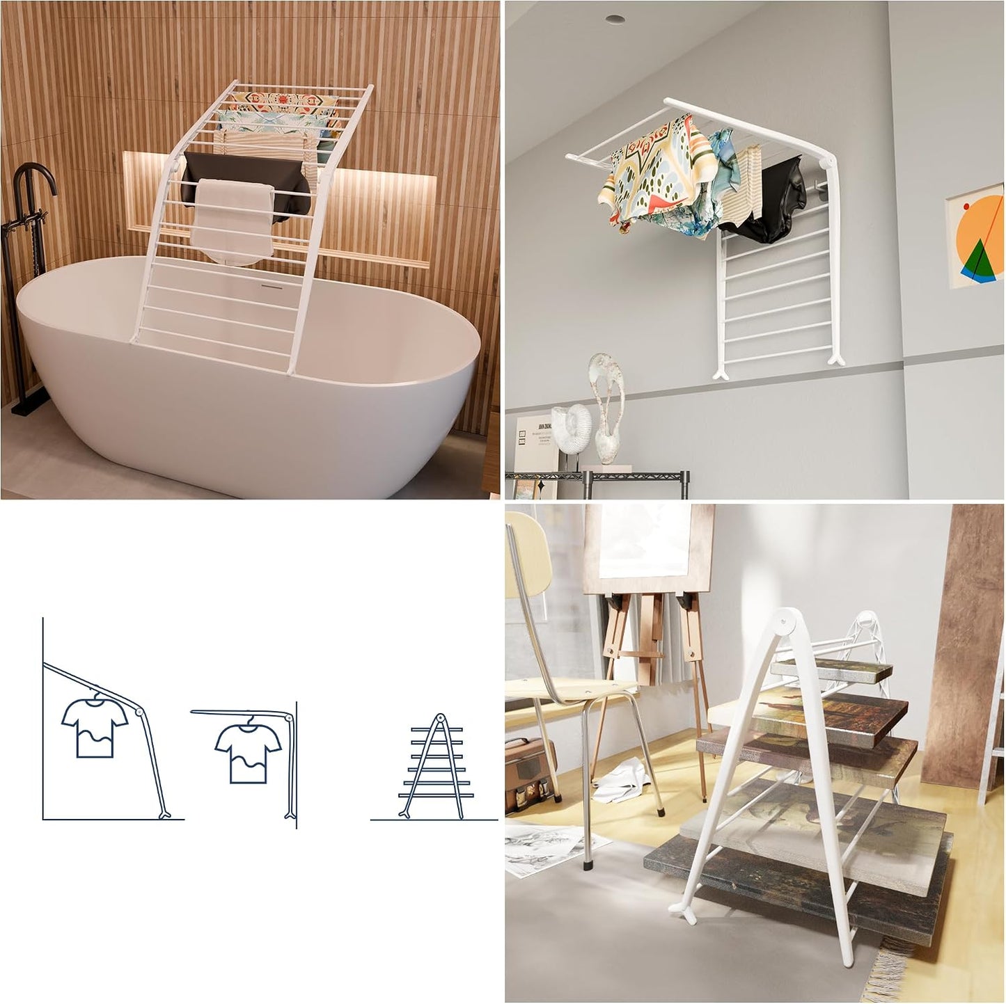 Whitmor Spacemaker Folding Drying Rack, Freestanding Indoor Clothes Dryer, Space Saving Compact Design, 6"L x 26"W x 51.5"H, White